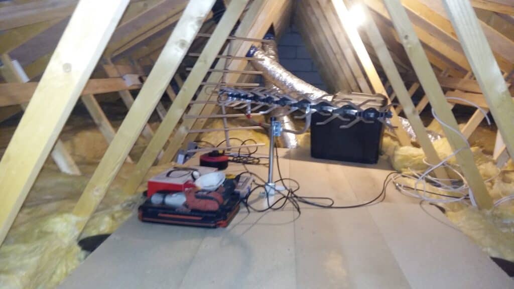 Attaching a TV aerial to pre-bundled aerial cable in new construction home loft