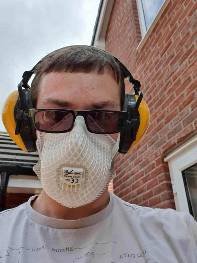 Me wearing an FFP2 face mask and ear protectors PPE