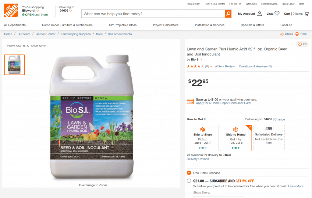Humic acid sold in Home Depot