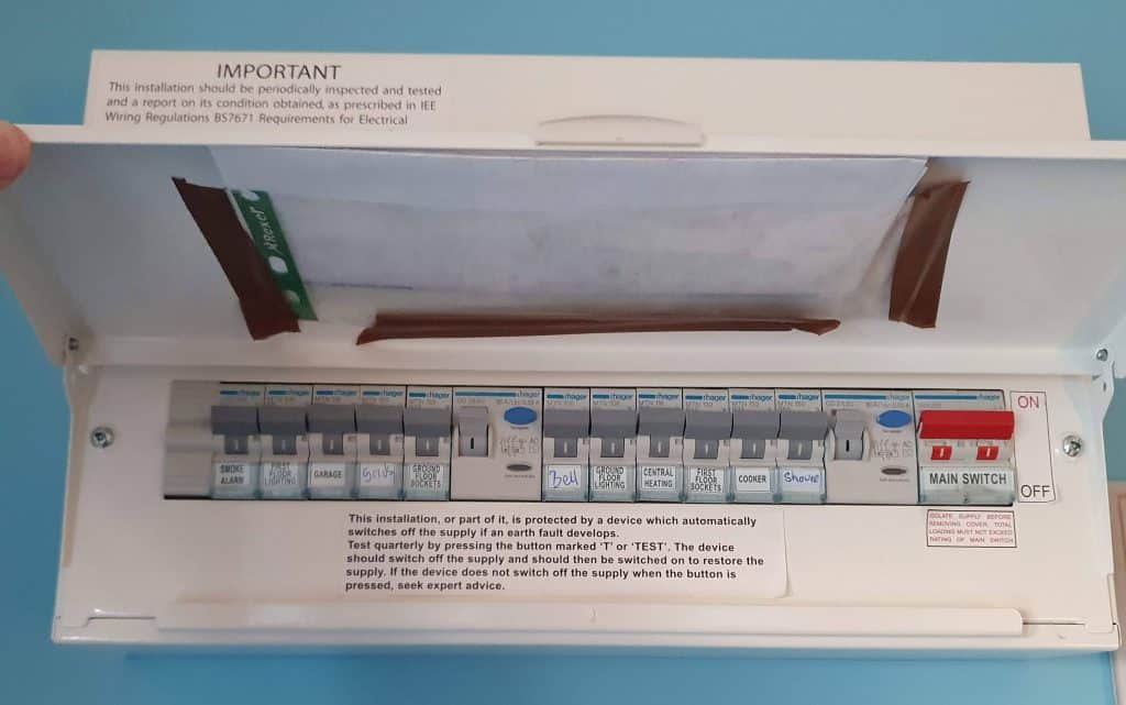 Breaker panel or consumer unit in a UK home