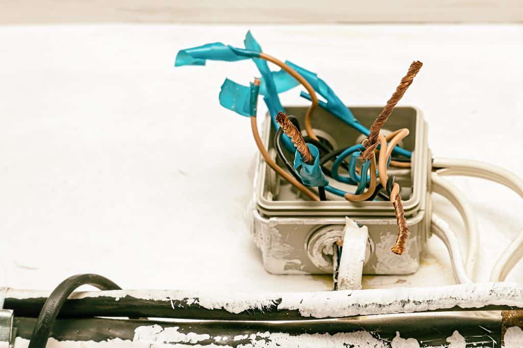 Dangerous electrical wiring in a junction box