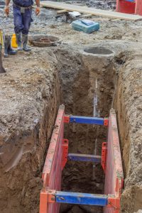 Metal excavation shoring for a trench