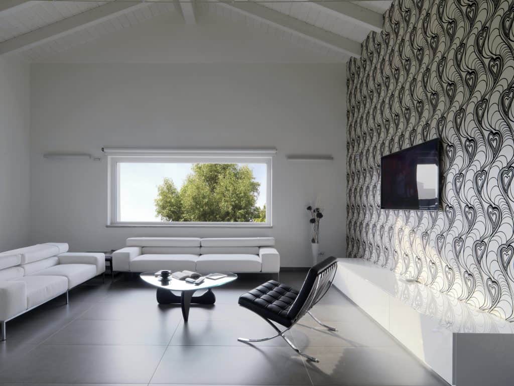 A modern living room with a matt (non-gloss) floor tile